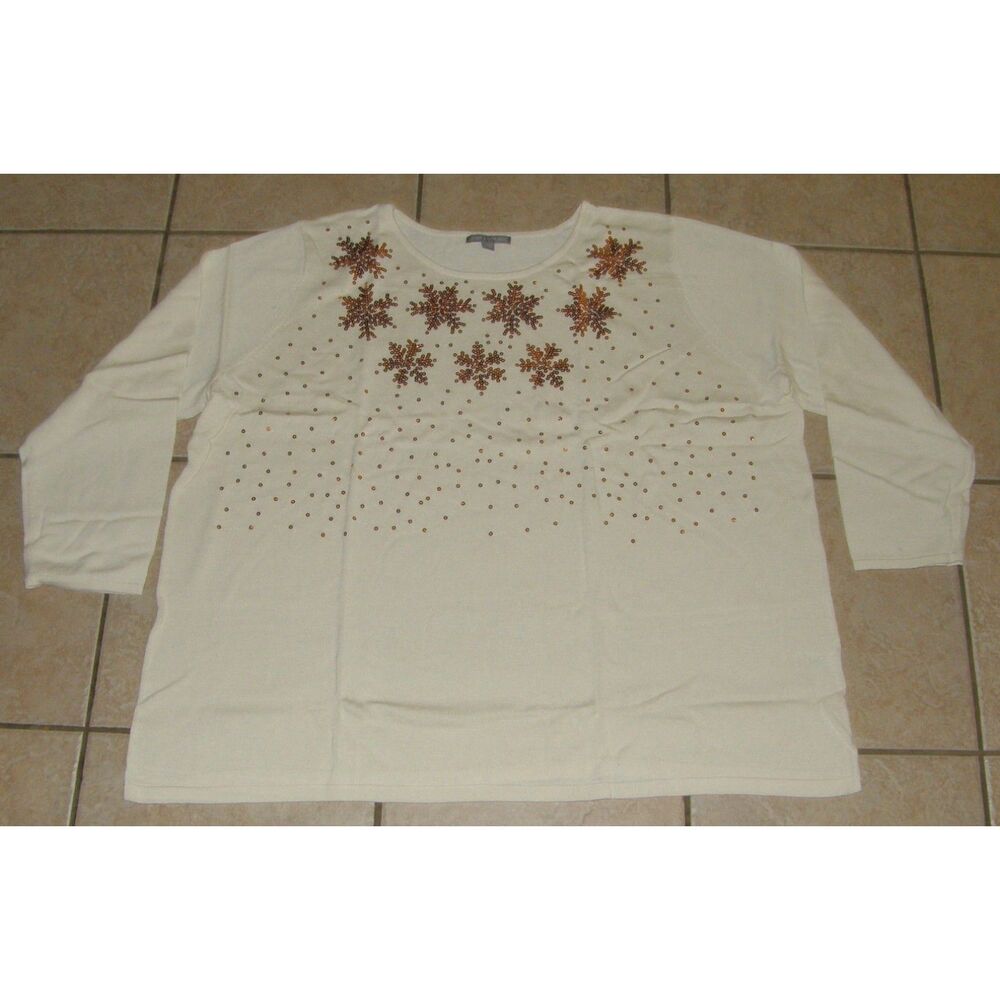 NEW Sparkly Sequined Snowflakes Plus Sz 30/32 Stretchy Sweater JESSICA LONDON